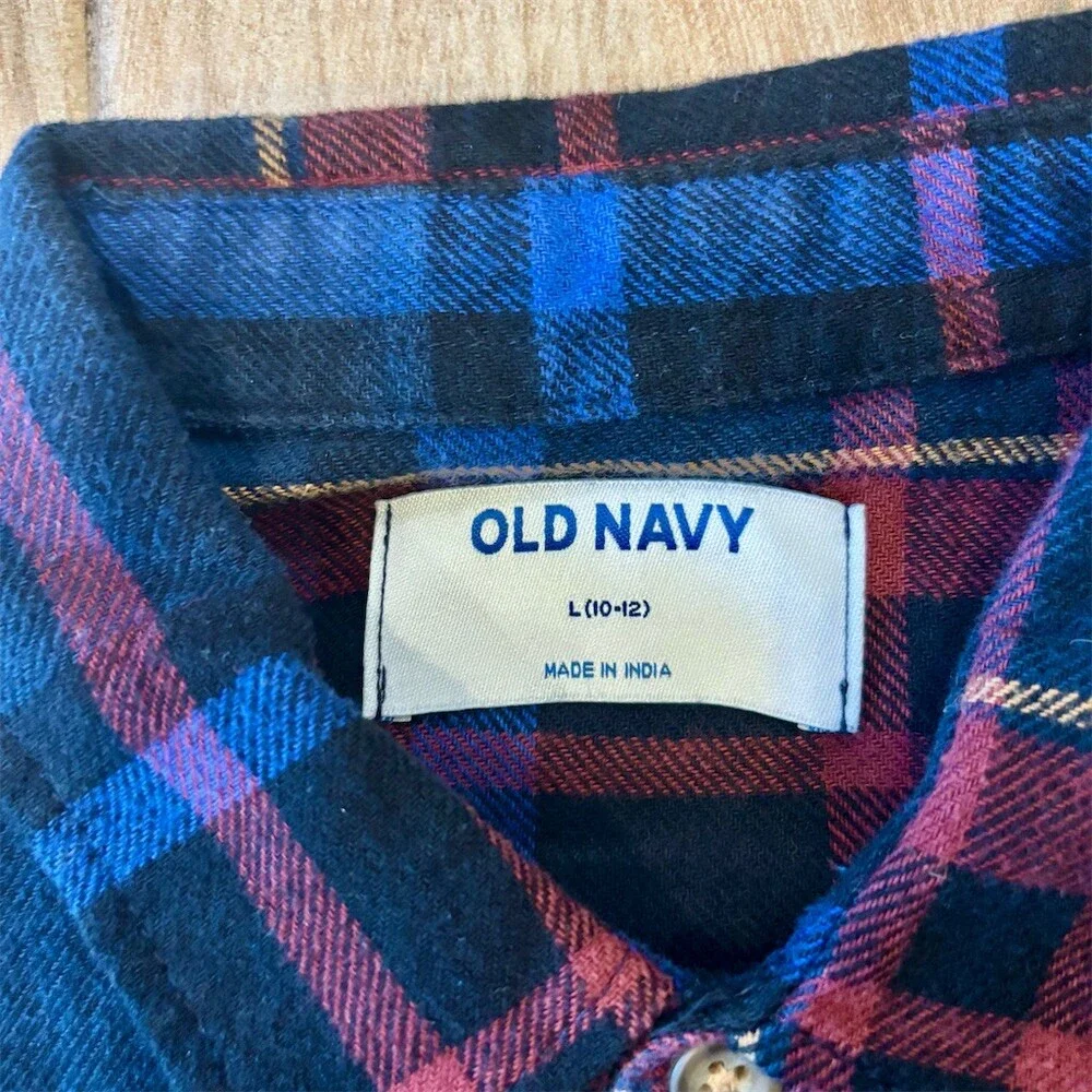 Old Navy Boys Plaid Button-Up Shirt Multicolor Long Sleeve Size L (10-12)